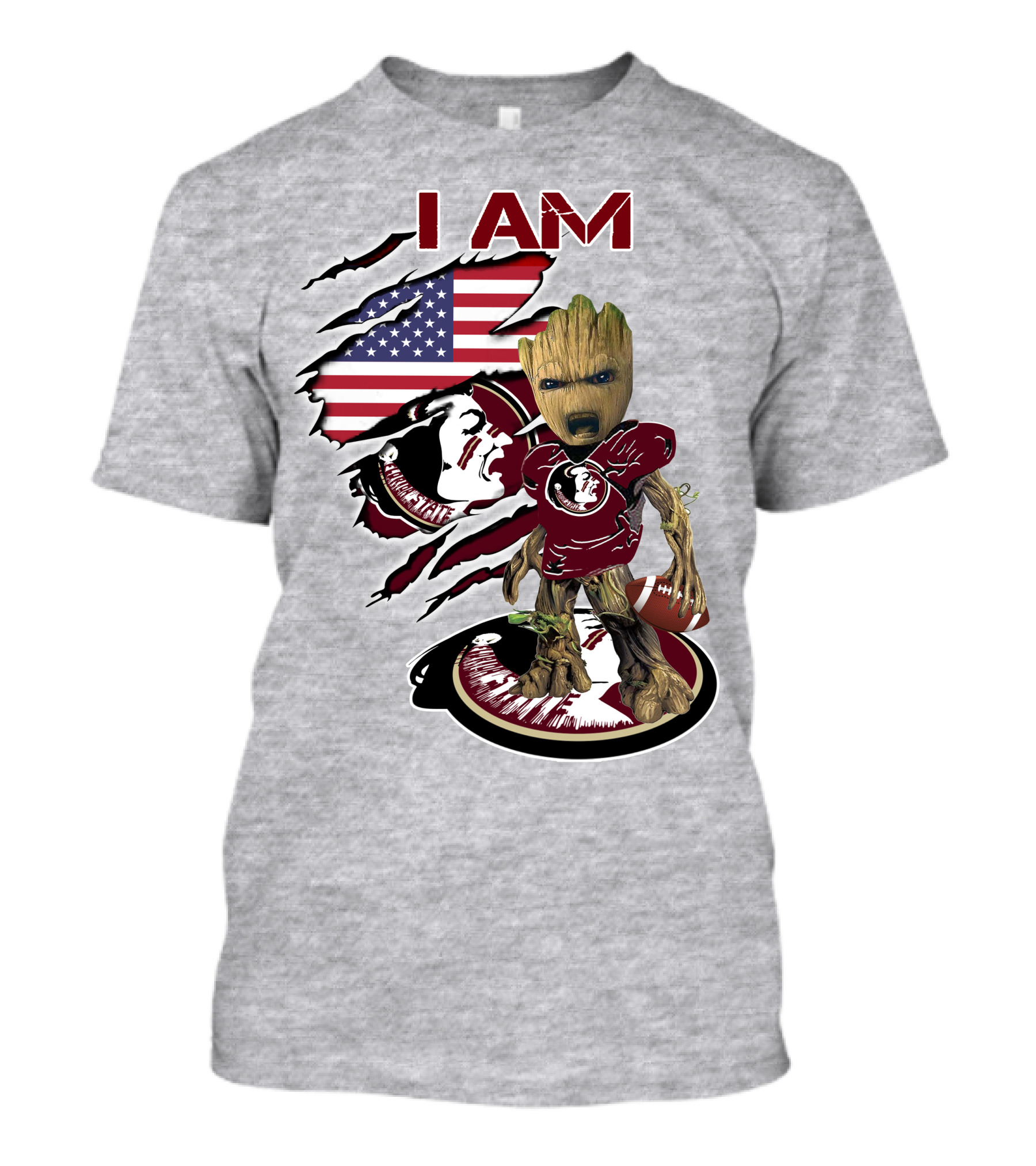 I AM Florida State Baby Groot Football American Flag T-Shirt