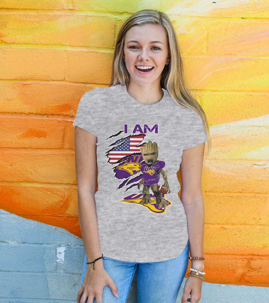 I AM Panthers Baby Groot UNI Football American Flag T-Shirt