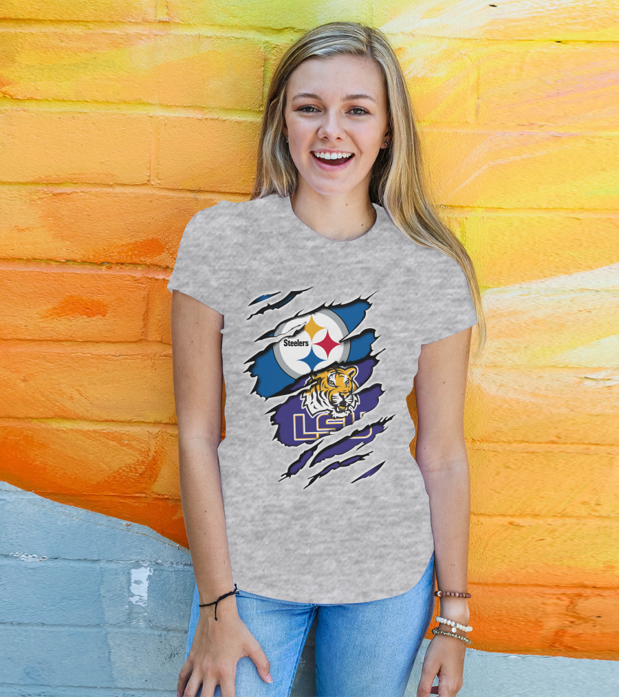 Steelers Logo And LSU Tigers Scratch T-Shirt