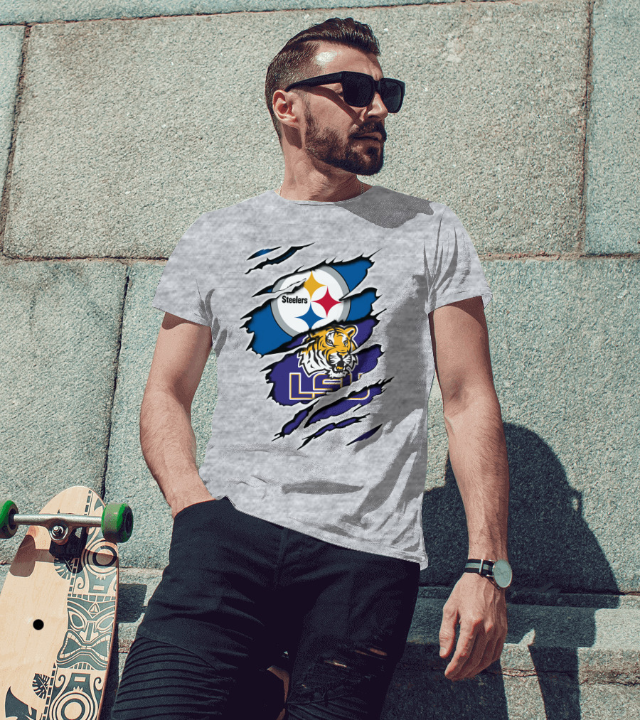 Steelers Logo And LSU Tigers Scratch T-Shirt