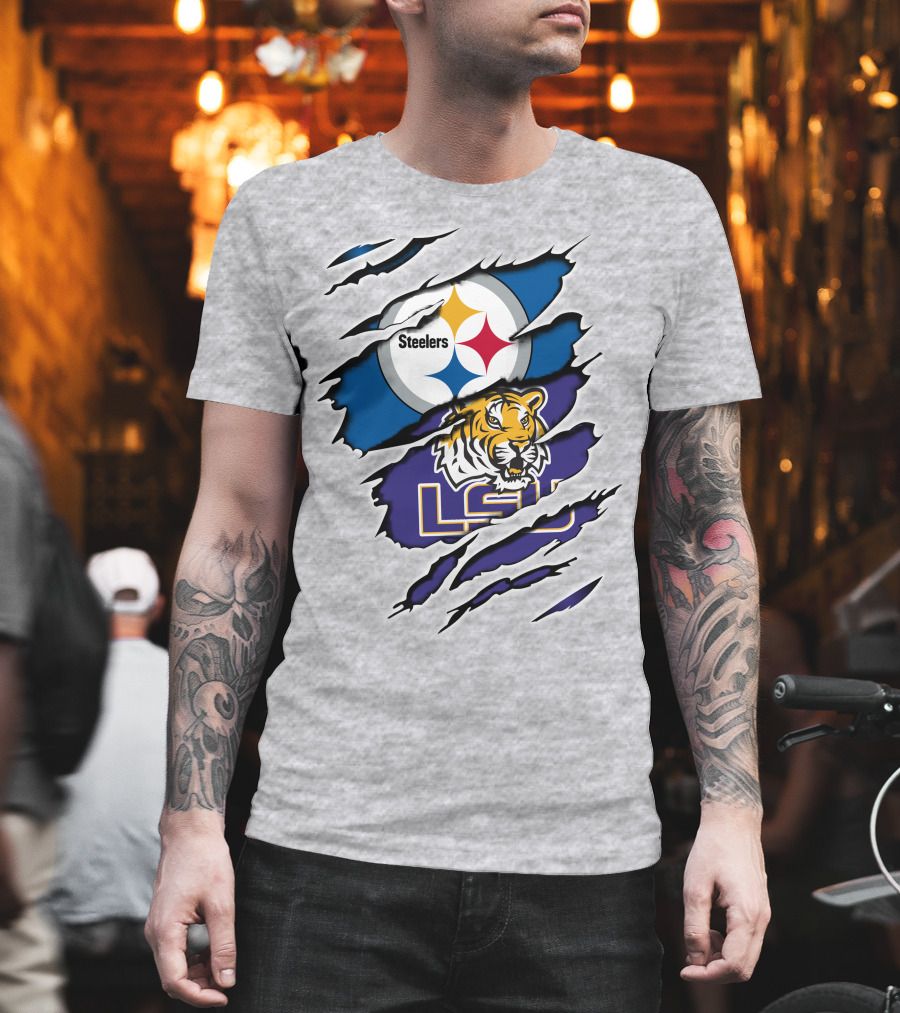 Steelers Logo And LSU Tigers Scratch T-Shirt