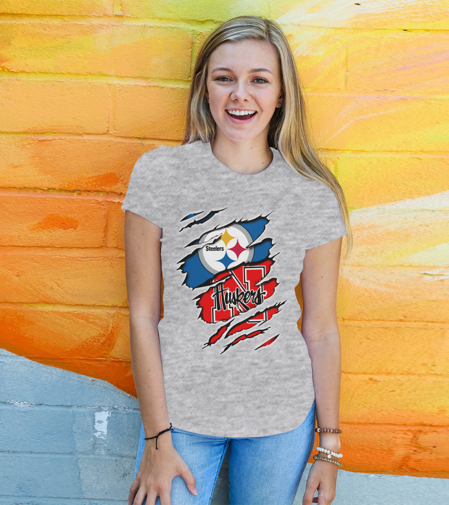 Steelers Huskers Torn Logo Fan Combination T-Shirt