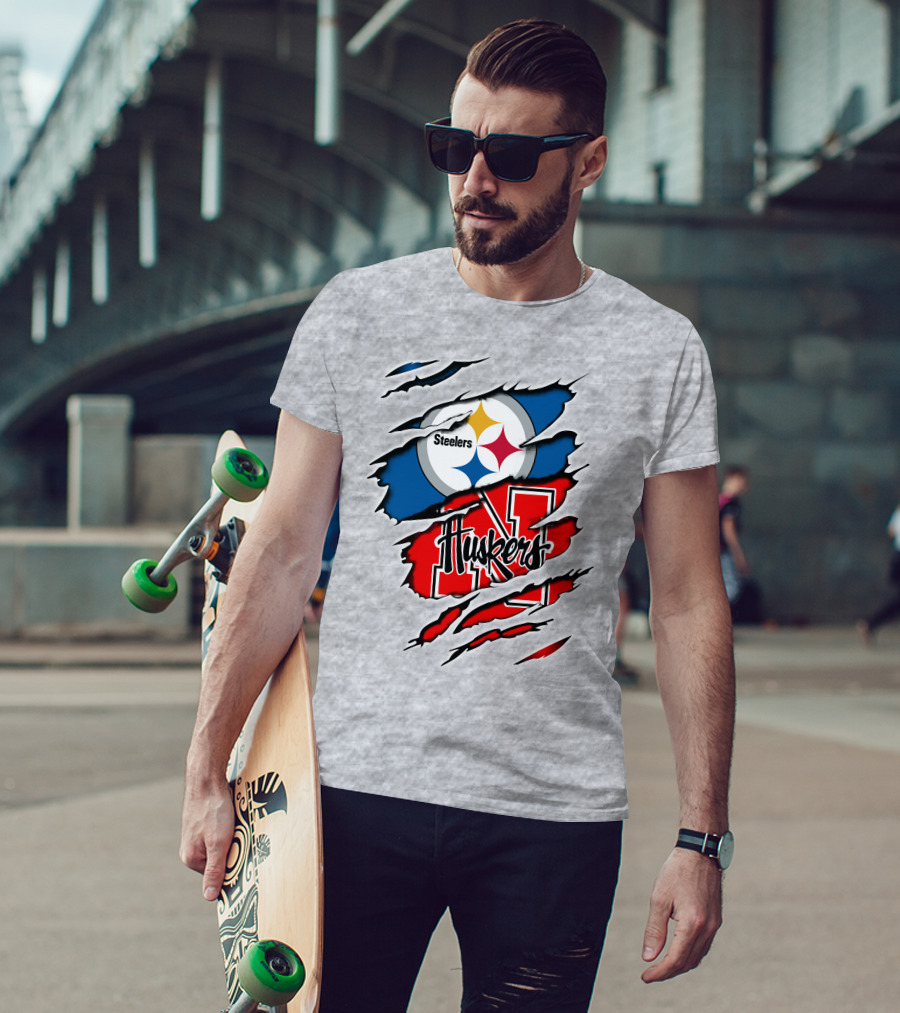 Steelers Huskers Torn Logo Fan Combination T-Shirt