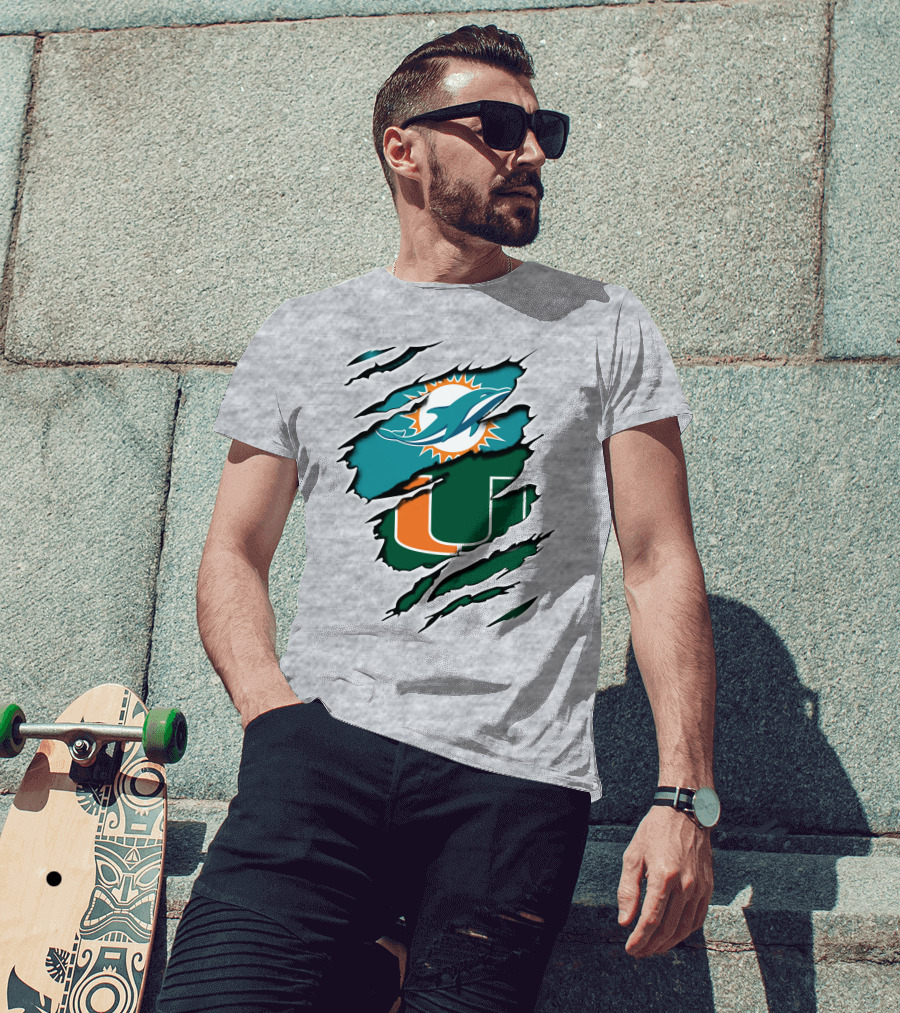 Miami Dolphins Miami Hurricanes Claw Marks Fusion T-Shirt