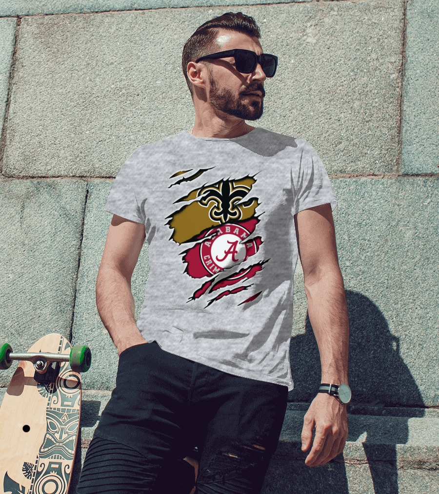 Saints Alabama Crimson Tide Fleur De Lis Claw Marks T-Shirt