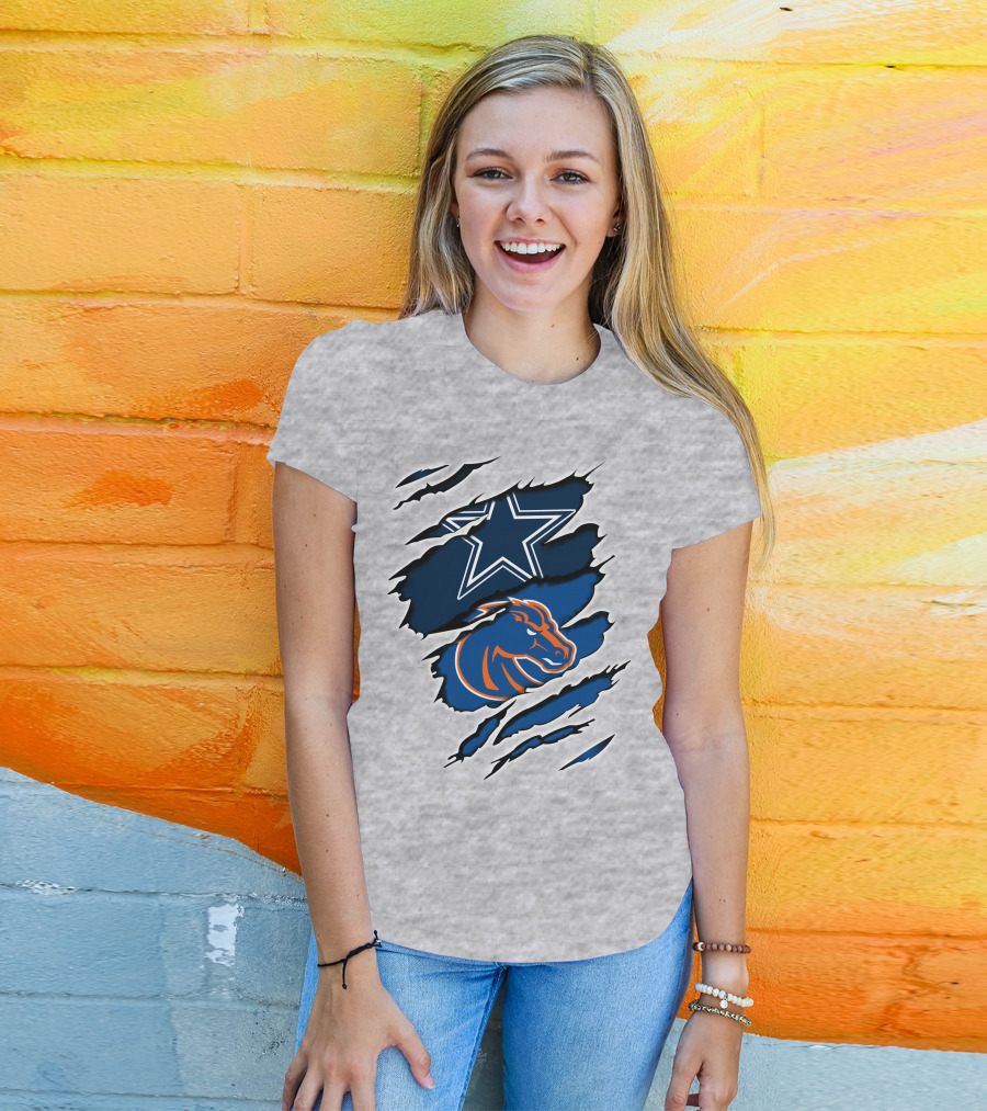 Dallas Cowboys Boise State Broncos Star Horse Ripped T-Shirt