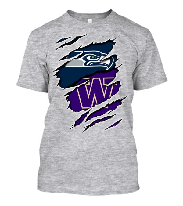 Seahawks Huskies Logo Fusion Nfl College Football Fan Gear T-Shirt