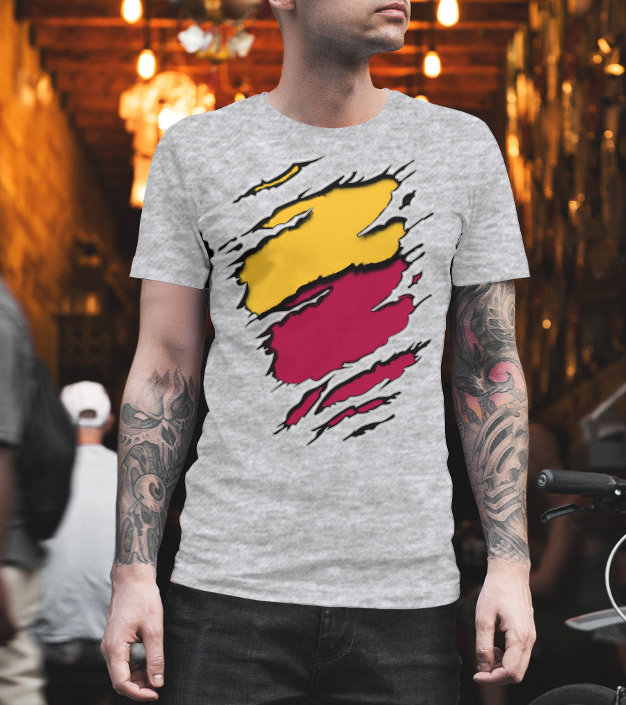 Cardinals Pirates Ripped Claw Marks Emblem Red Yellow Contrast T-Shirt