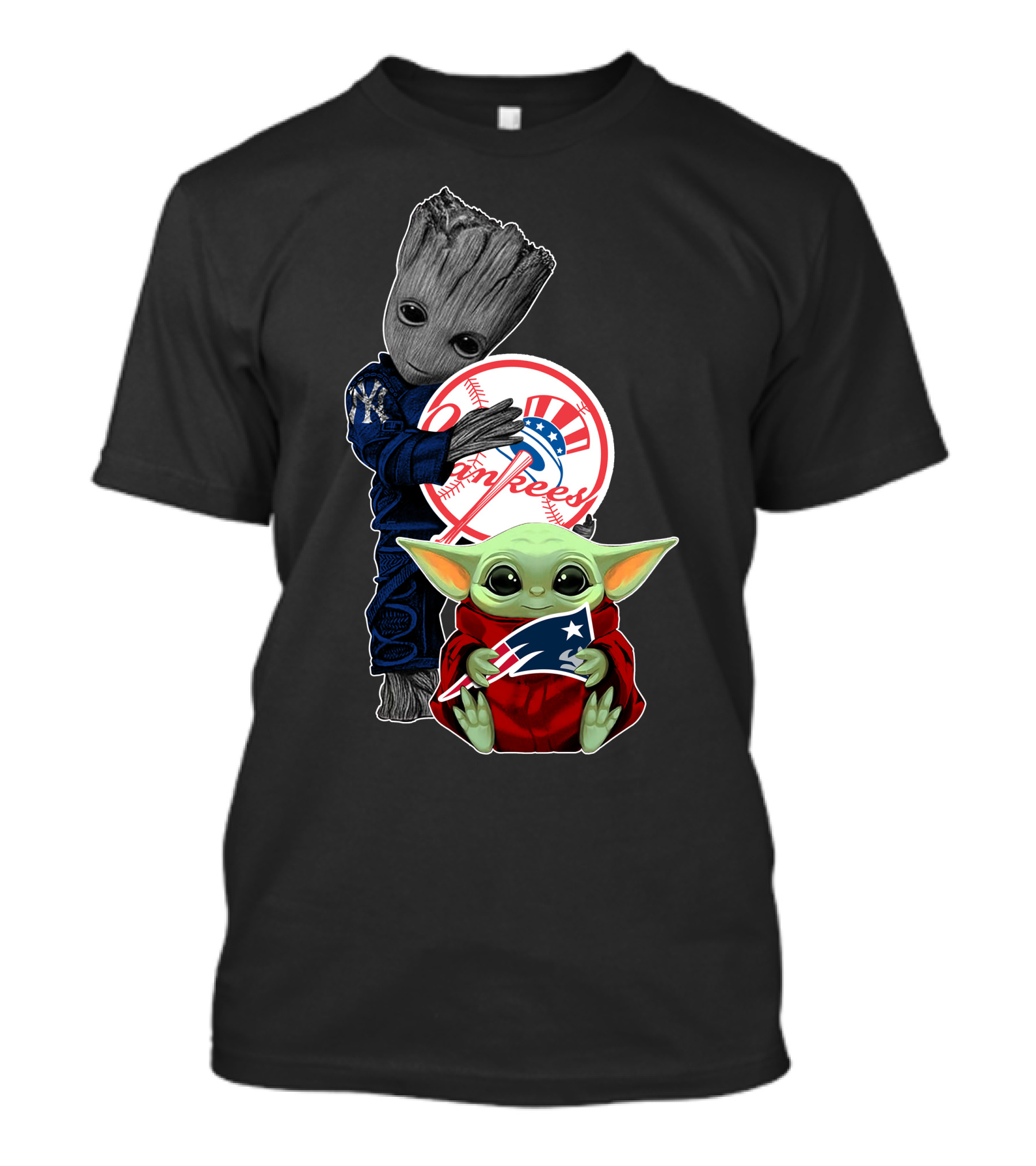Yankees Logo Baby Yoda And Groot Holding Baseball T-Shirt