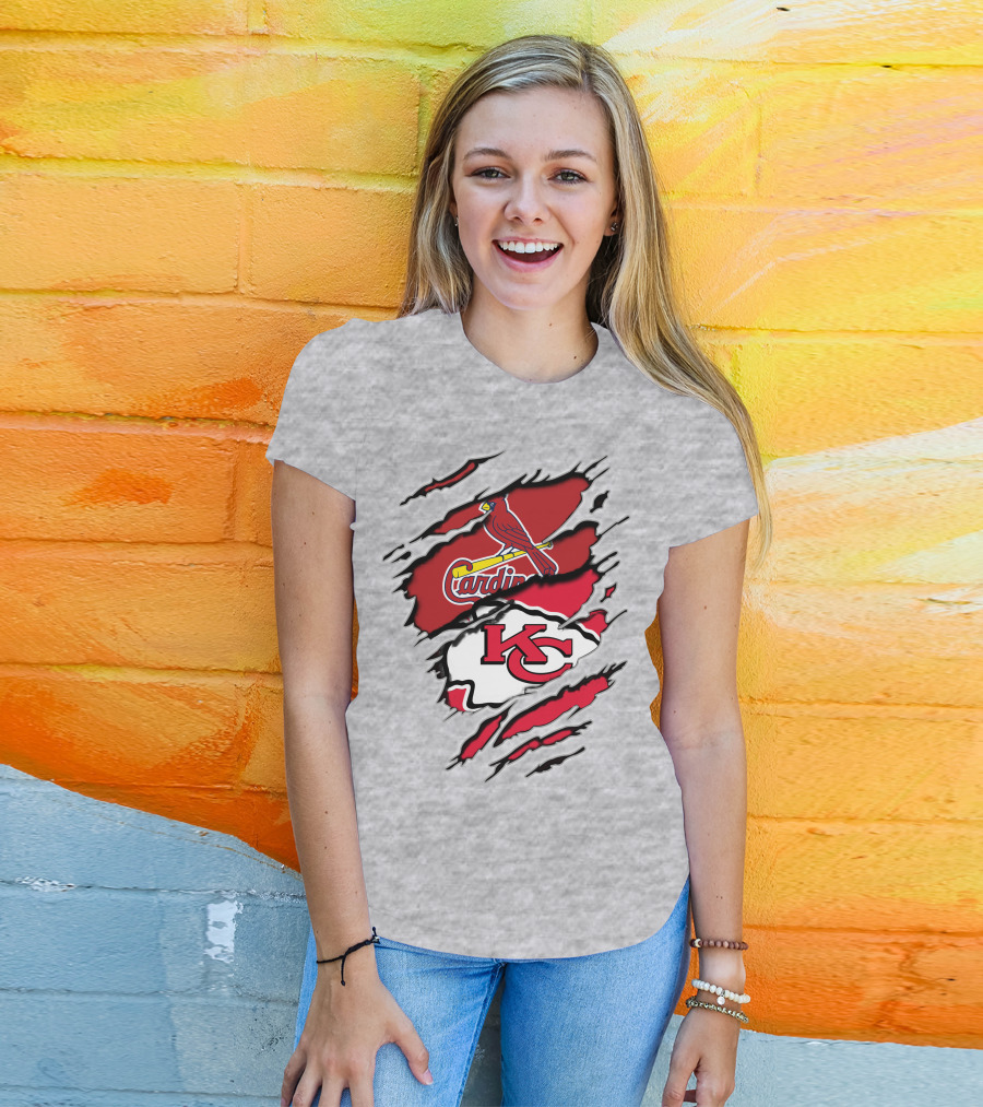 Kansas City Chiefs Arizona Cardinals Logos Torn Layers T-Shirt