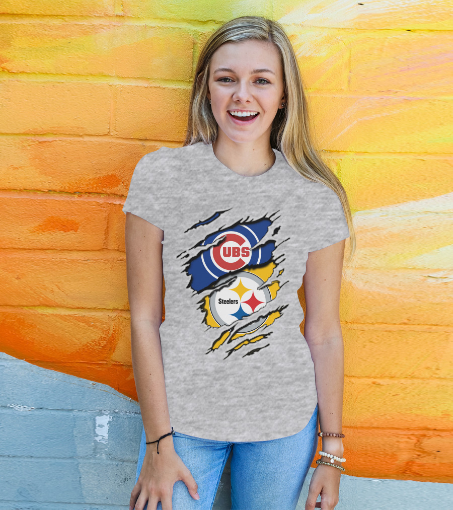 Steelers Cubs Logos Torn Layers T-Shirt