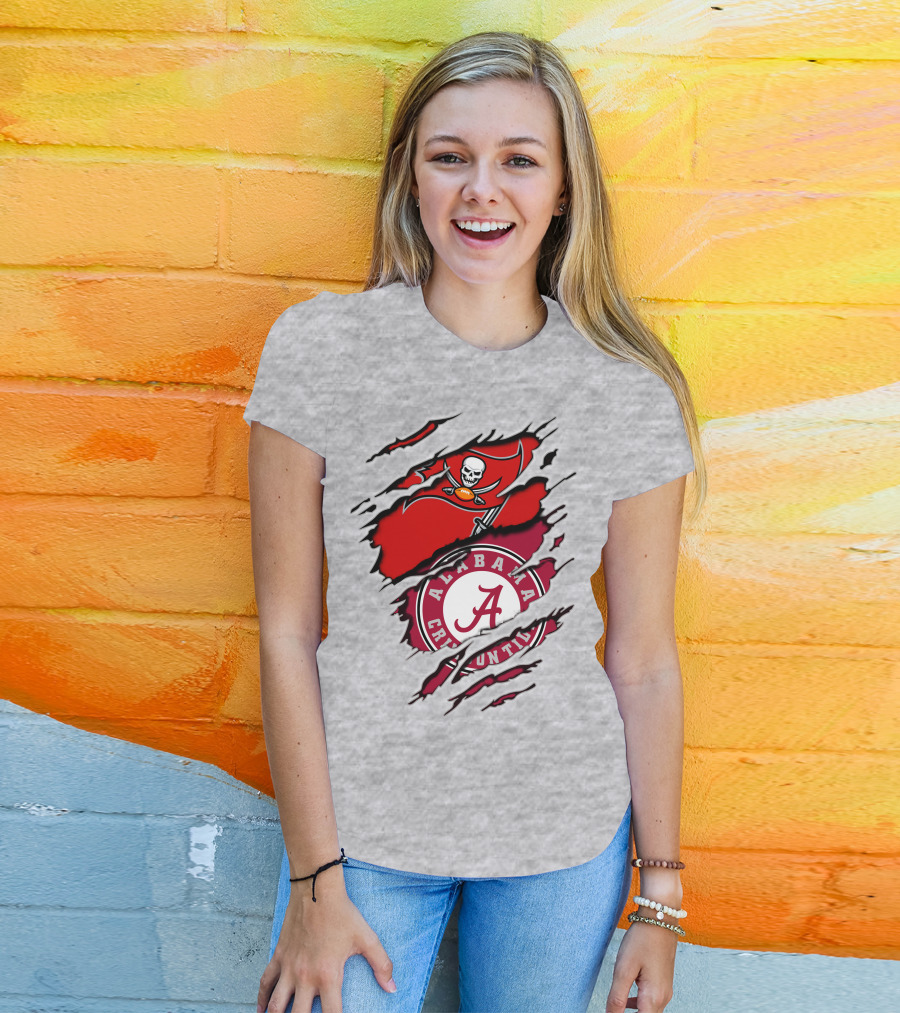 Alabama Crimson Tide Tampa Bay Buccaneers Ripped Flag Fusion T-Shirt