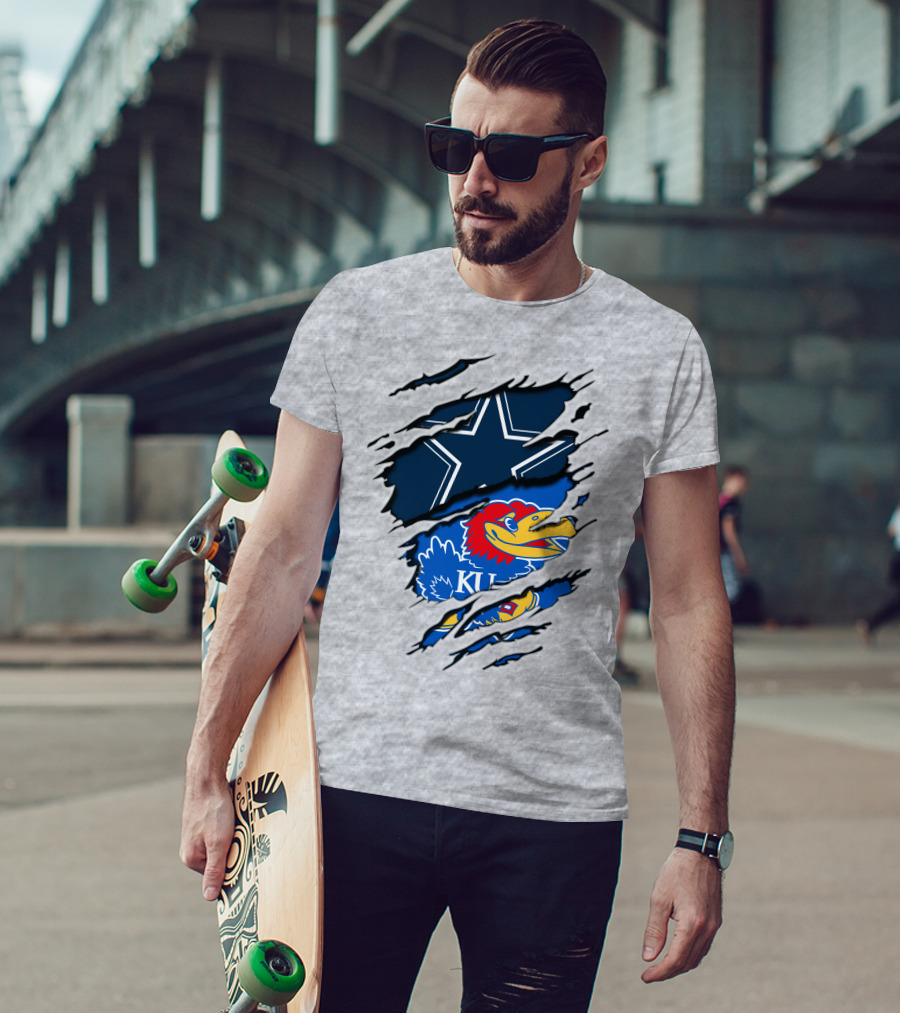 Kansas Cowboys Jayhawks KU Star Blue Red T-Shirt