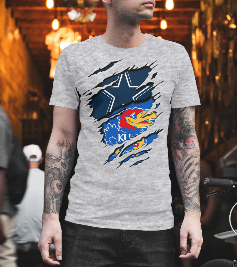 Kansas Cowboys Jayhawks KU Star Blue Red T-Shirt