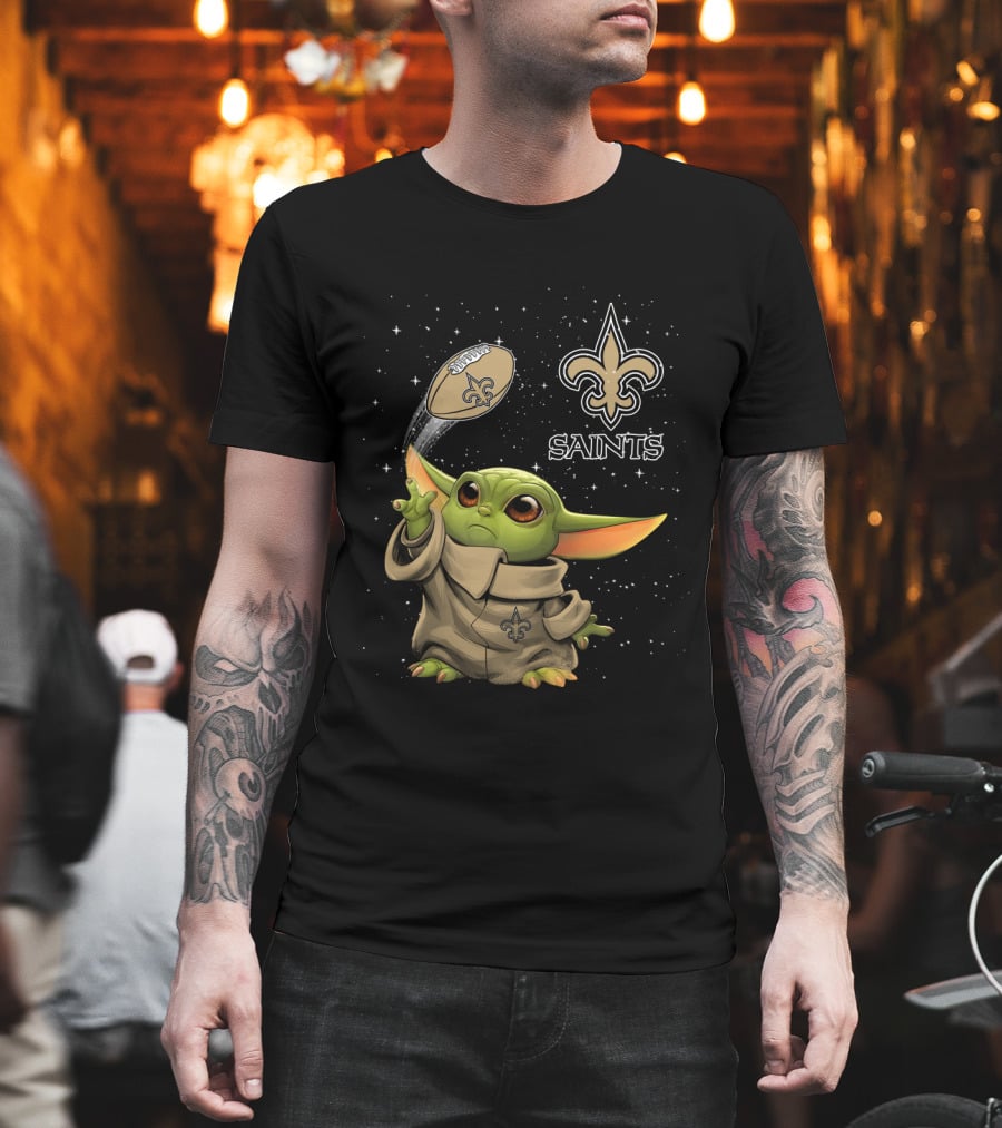 Baby Yoda New Orleans Saints Football Star Wars Collaboration T-Shirt