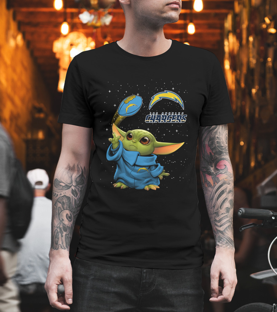 Baby Yoda Los Angeles Chargers Football Star Wars Crossover T-Shirt