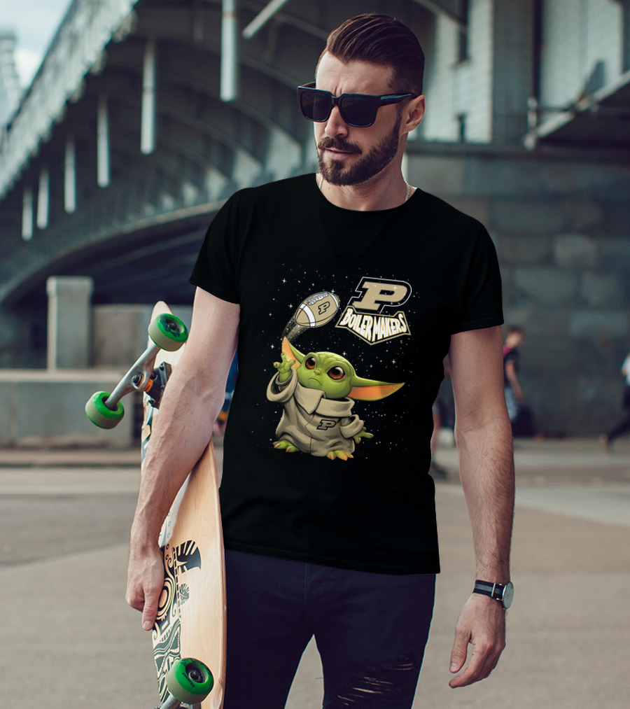 Baby Yoda Football Fantasy With Purdue Boilermakers T-Shirt