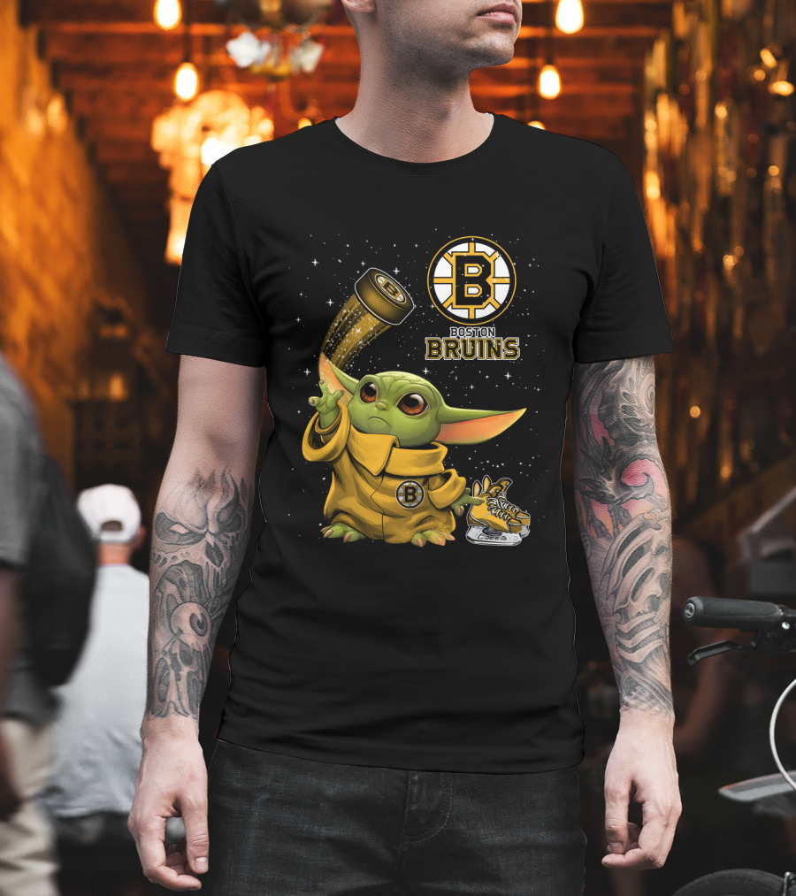 Boston Bruins Baby Yoda Star Wars NHL Crossover T-Shirt