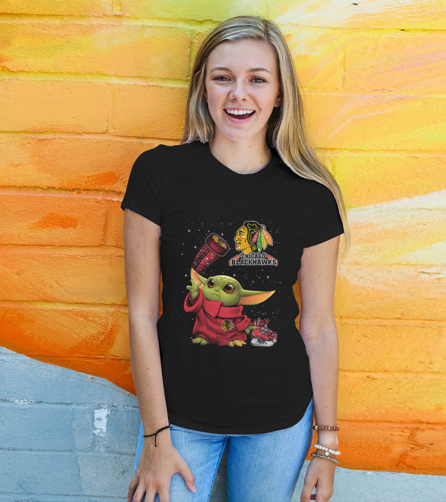 Baby Yoda Chicago Blackhawks Hockey Magic T-Shirt