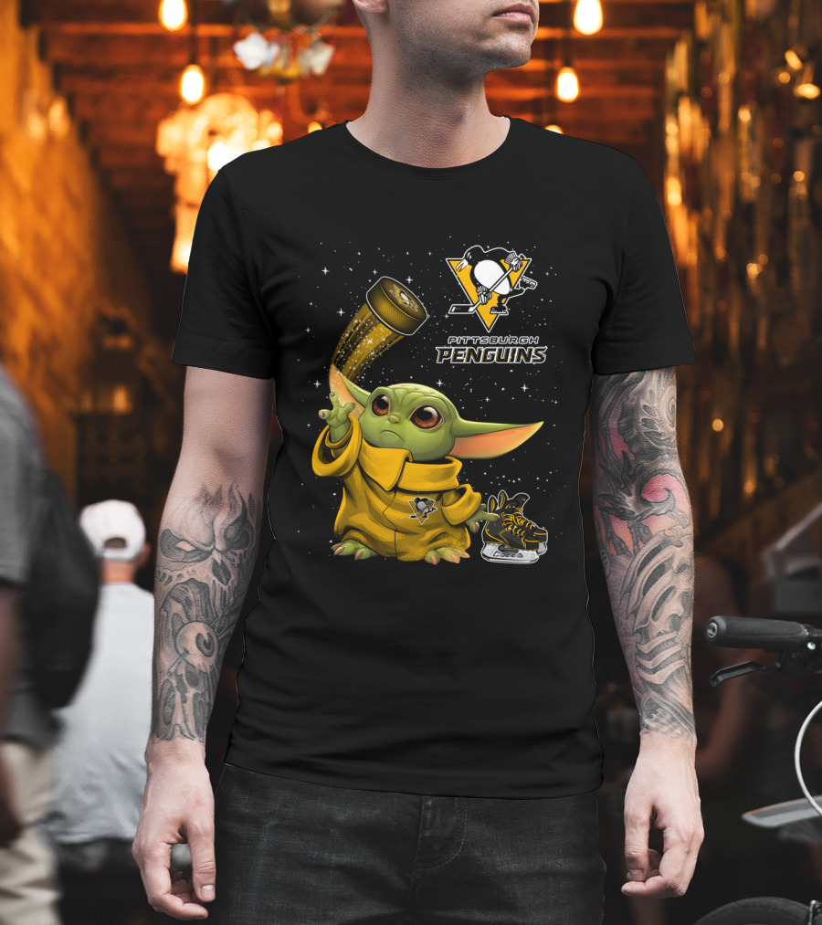 Pittsburgh Penguins Baby Yoda Hockey Star Wars Crossover T-Shirt