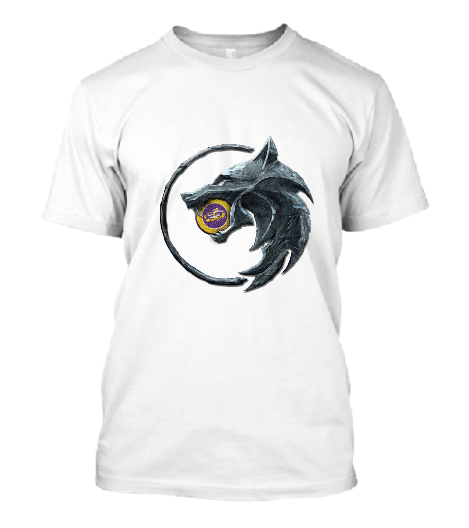 Cht1Twnc1009-1 Lunar Wolf Emblem With Purple And Gold Badge T-Shirt