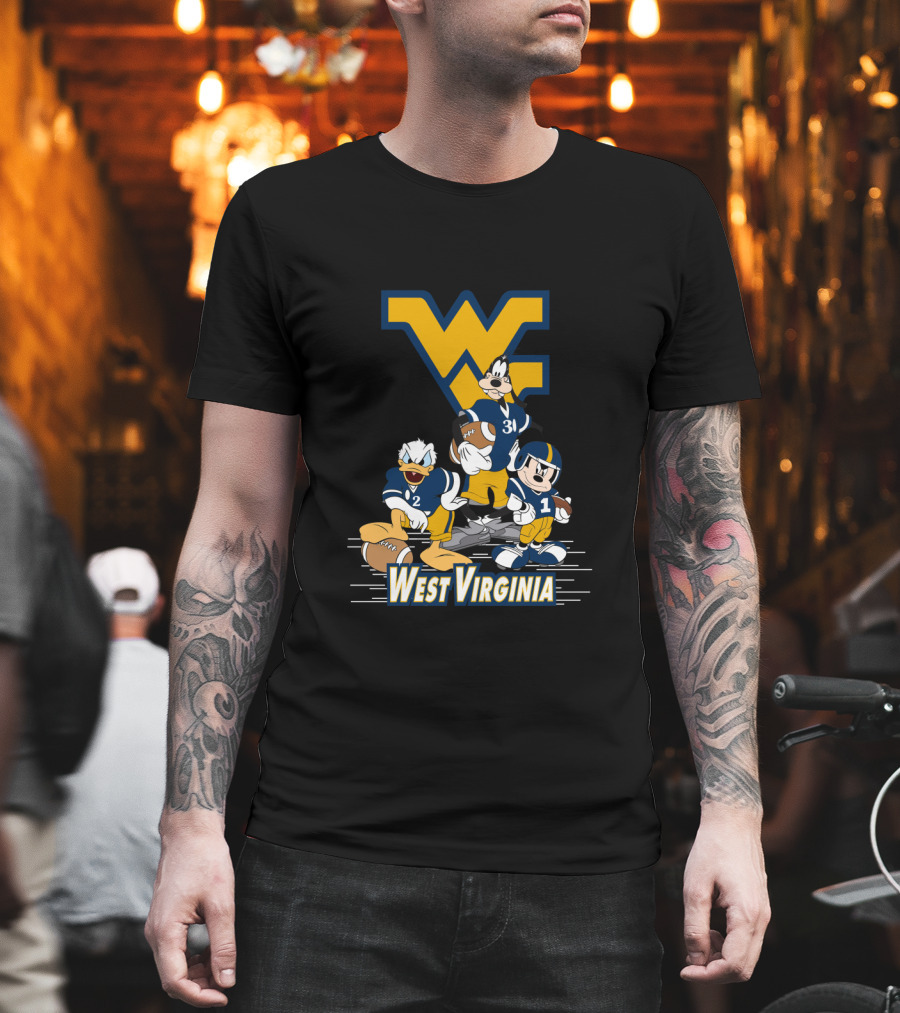 Disney Characters West Virginia Football Team Mickey Donald Goofy Wvu T-Shirt