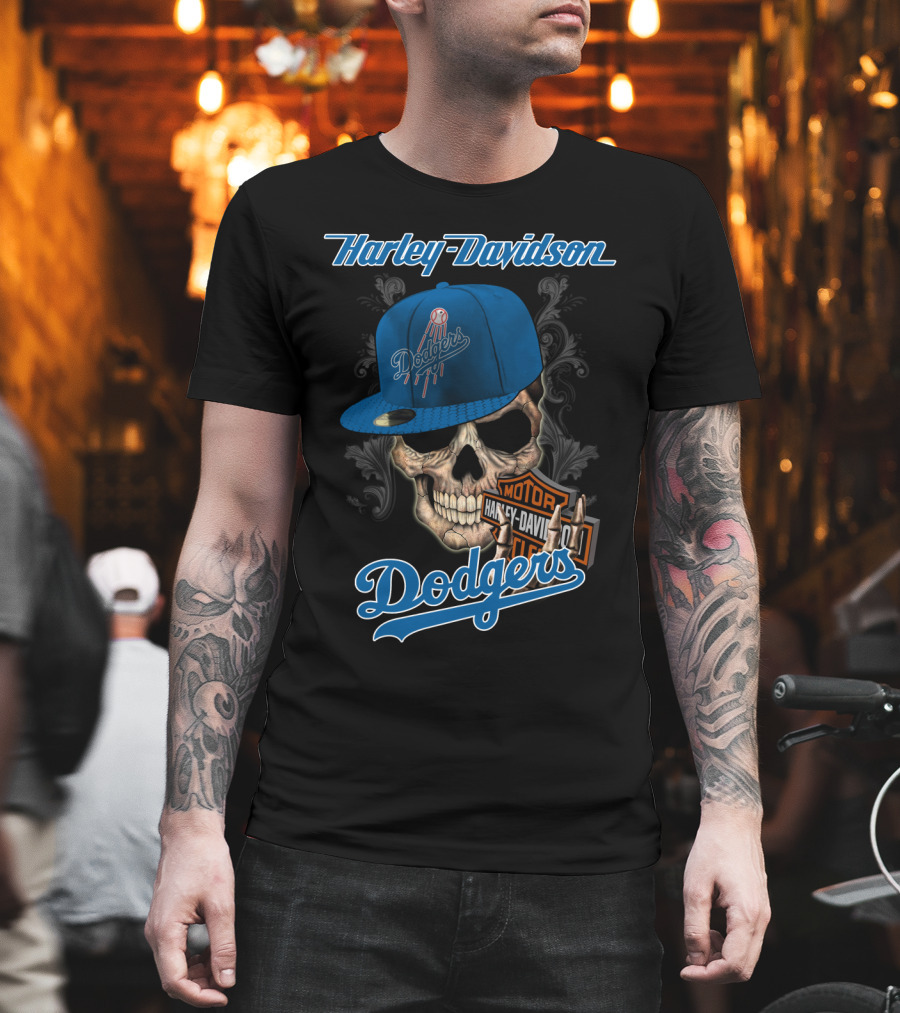Harley Davidson Dodgers Skull Cap T-Shirt