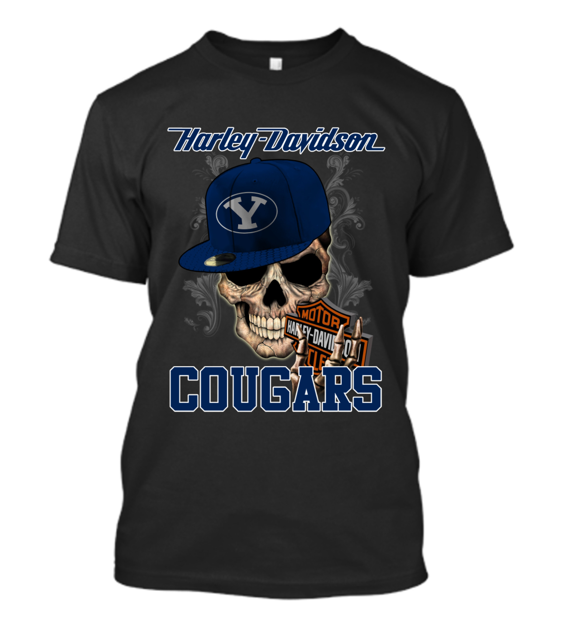 Harley Davidson Skull Byu Cougars Cap T-Shirt