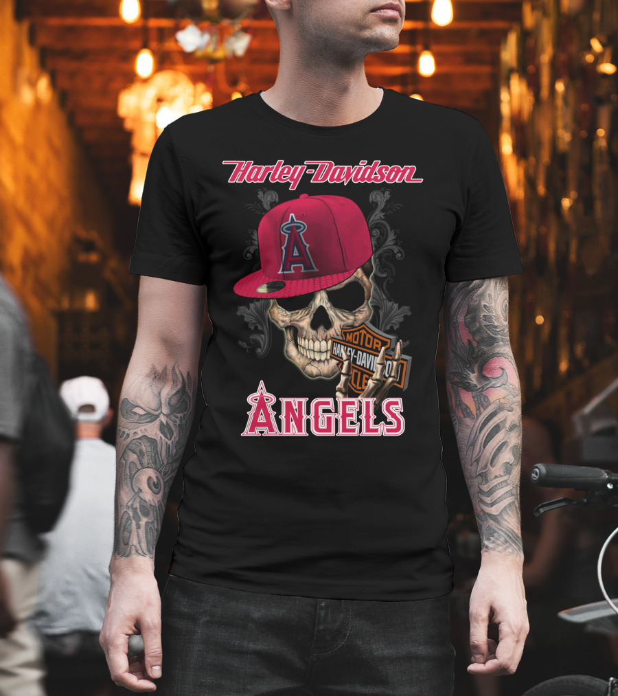 Harley Davidson Los Angeles Angels Skull With Cap T-Shirt