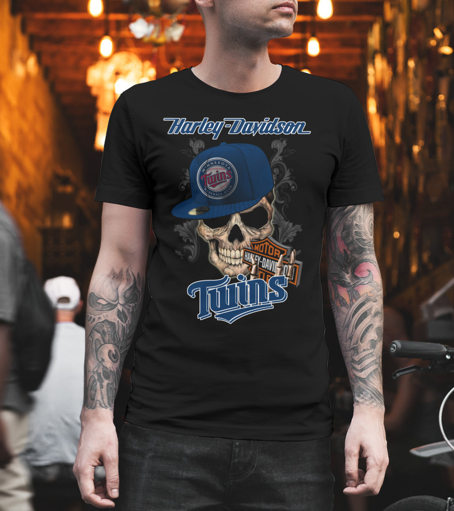 Harley Davidson Minnesota Twins Baseball Club Skull Motor Twins T-Shirt