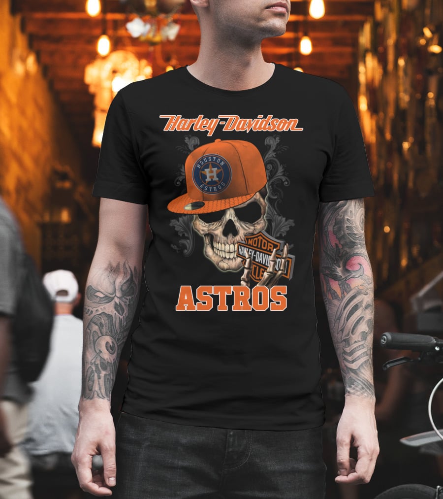 Harley Davidson Houston Astros Skull With Cap T-Shirt