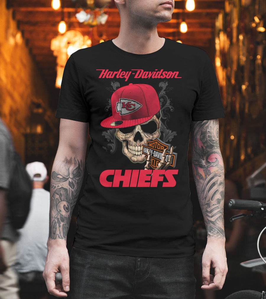 Harley Davidson Kansas City Chiefs Skull With Hat T-Shirt