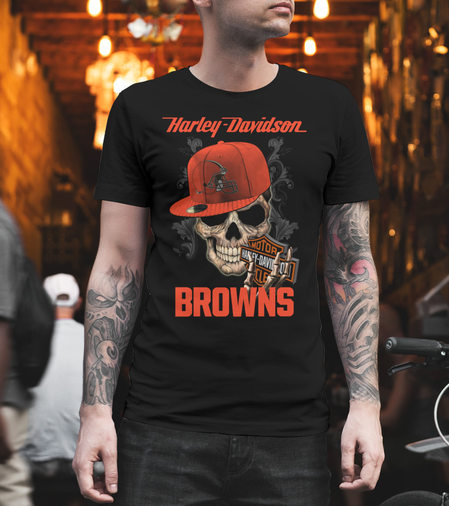 Harley Davidson Skull Cleveland Browns T-Shirt