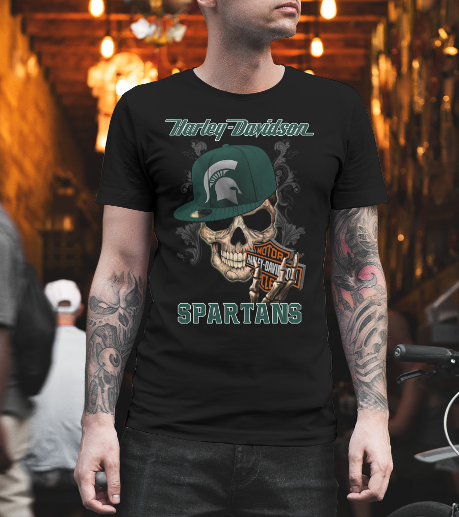 Harley Davidson Michigan State Spartans Skull Ncaa2 T-Shirt