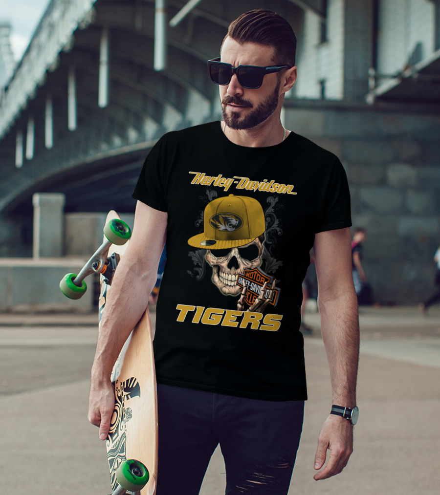 Harley Davidson Missouri Tigers Skull Hat T-Shirt
