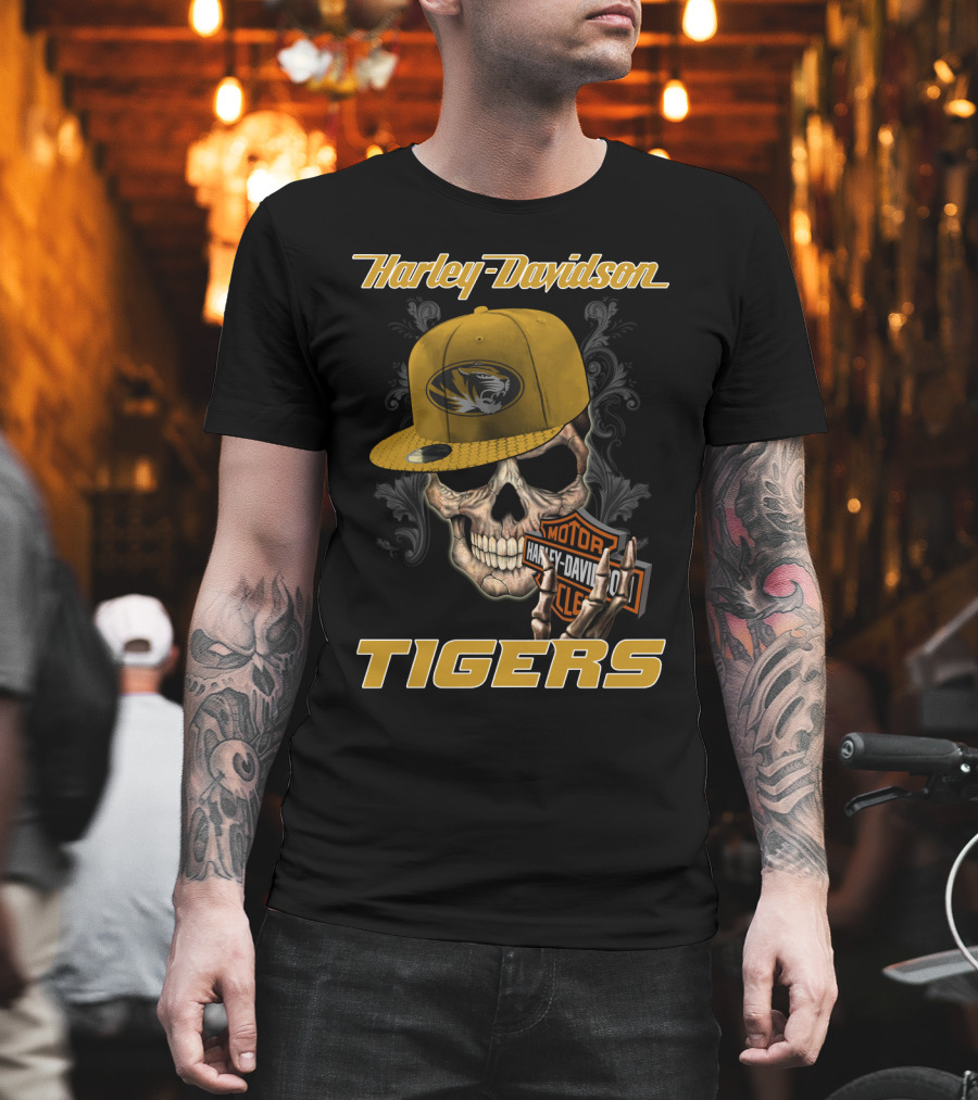 Harley Davidson Missouri Tigers Skull Hat T-Shirt