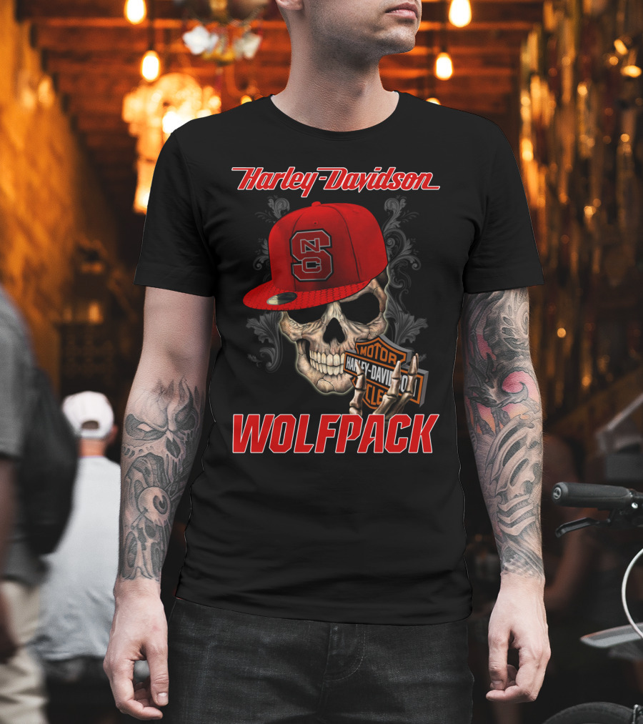 Harley Davidson Skull Nc State Wolfpack Hat T-Shirt