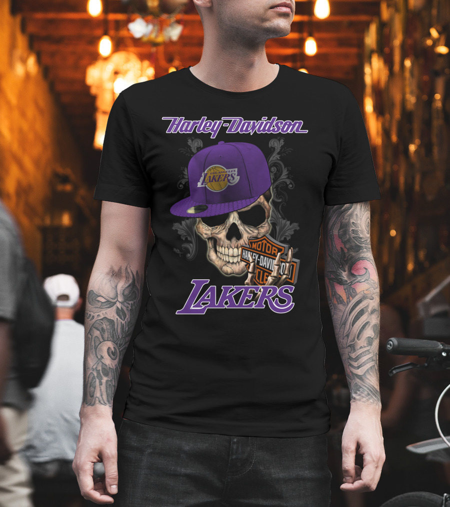 Harley Davidson Los Angeles Lakers Skull עם כובע Nba1 T-Shirt