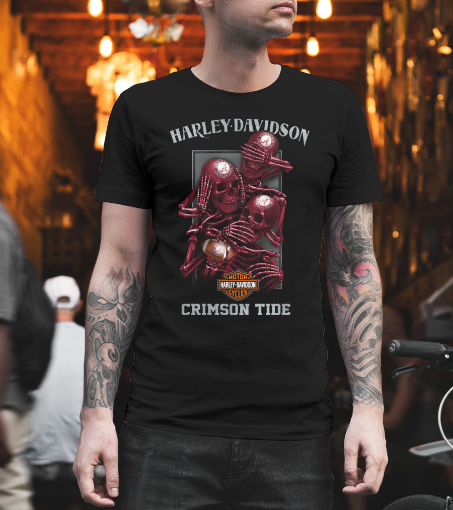 Harley Davidson Alabama Crimson Tide Motorcycles Skeletons T-Shirt