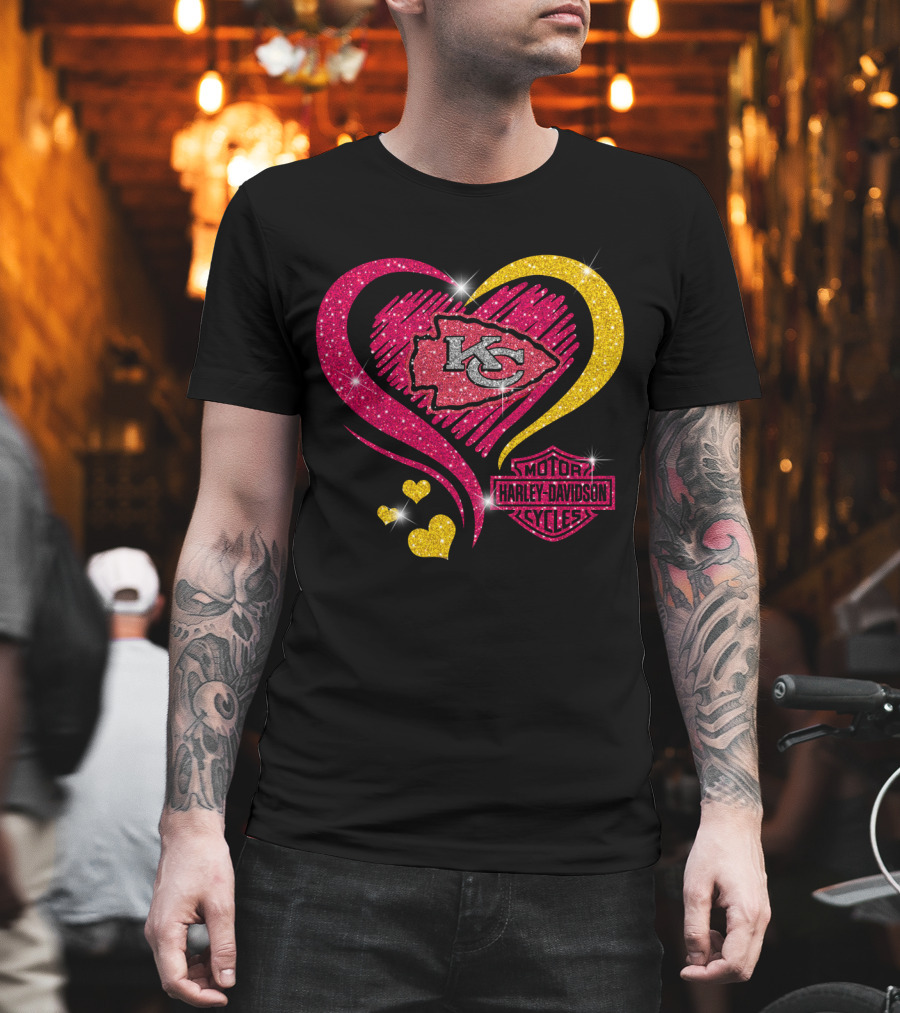 Harley Davidson Love Kansas City Chiefs Logo Heart T-Shirt