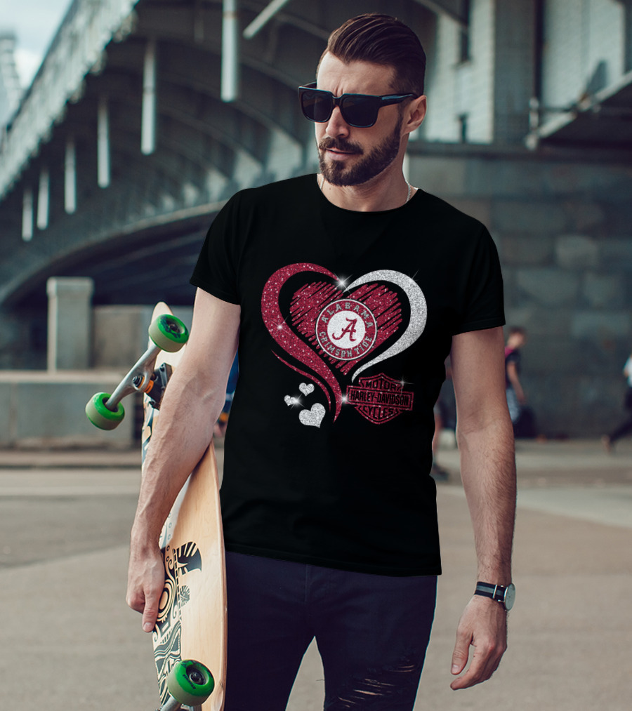 Alabama Crimson Tide Heart Sparkle Harley Davidson Motorcycles T-Shirt