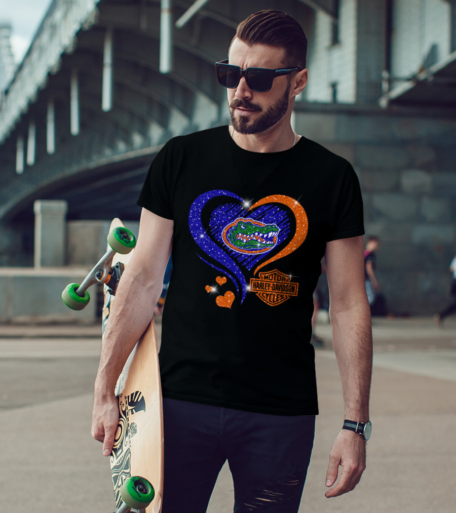 Florida Gators Harley Davidson Heart Glitter T-Shirt