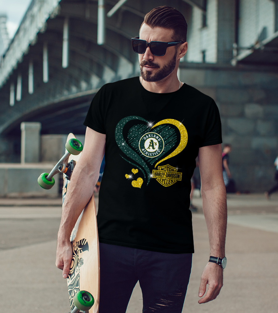 Harley Davidson Mlb Oakland Athletics Sparkling Heart T-Shirt