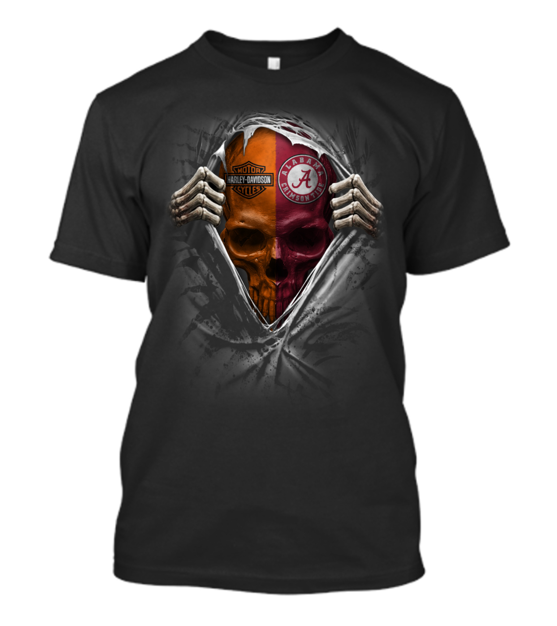 Alabama Crimson Tide Harley Davidson Dual Skull Motif T-Shirt