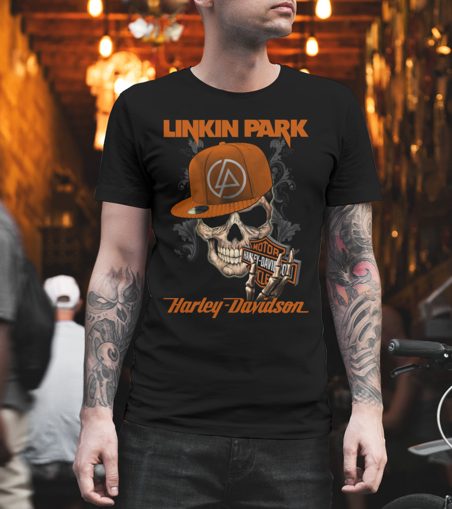 Linkin Park Harley Davidson Skull With Cap T-Shirt
