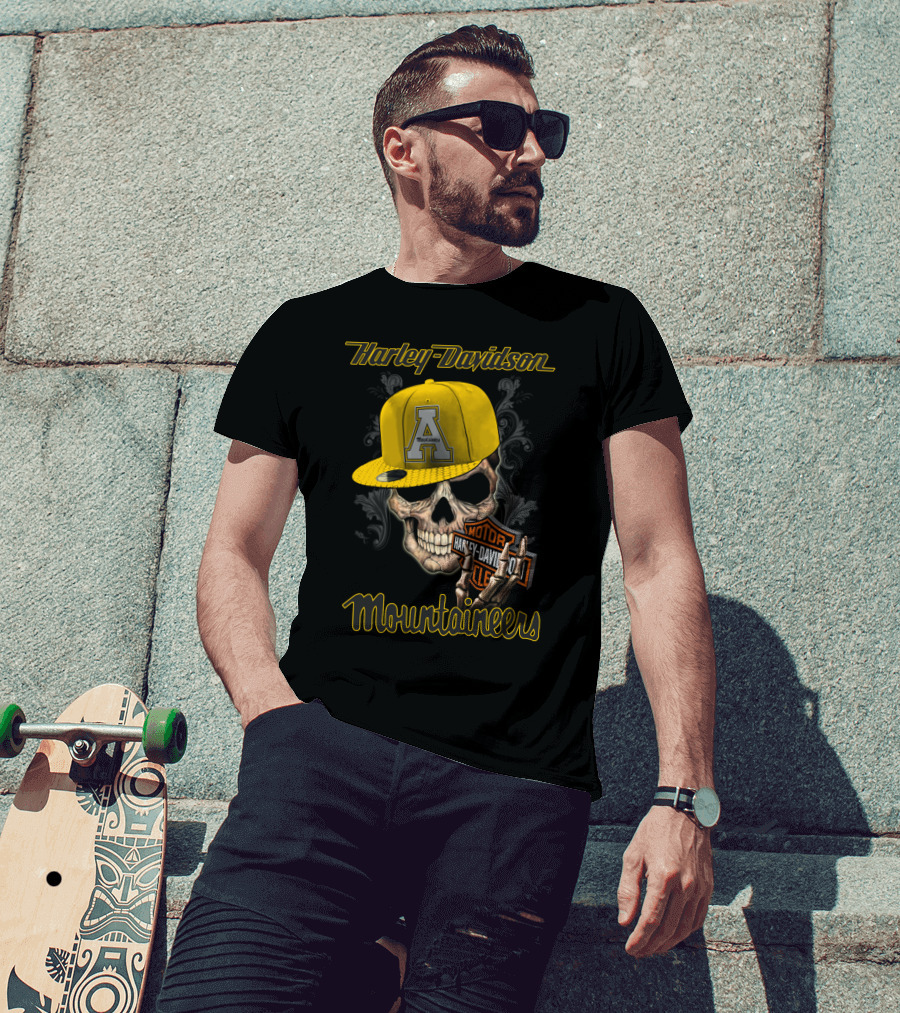 Harley Davidson Appalachian State Mountaineers Skull With Cap T-Shirt