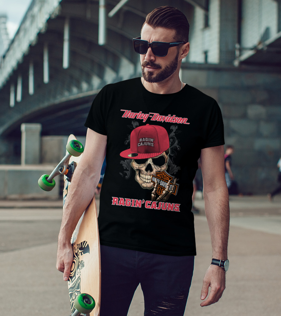 Harley Davidson Ragin' Cajuns Skull Theme T-Shirt