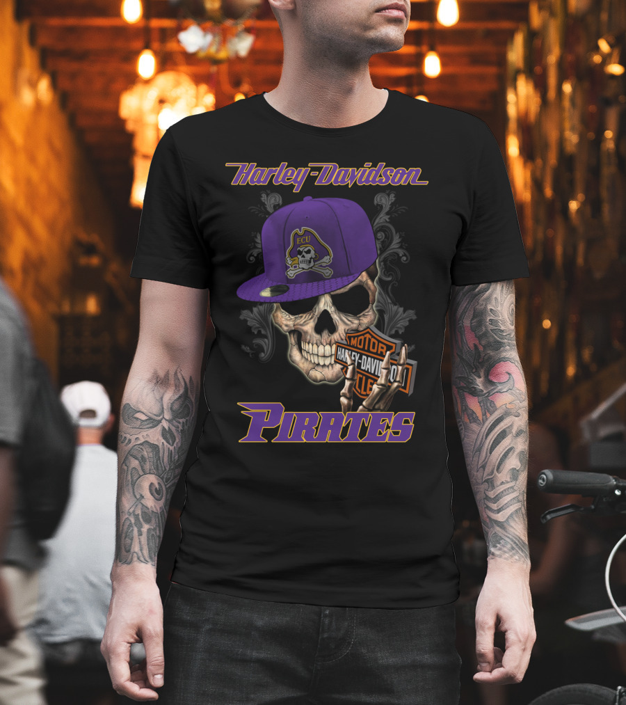 Harley Davidson Ecu Pirates Skull With Hat T-Shirt