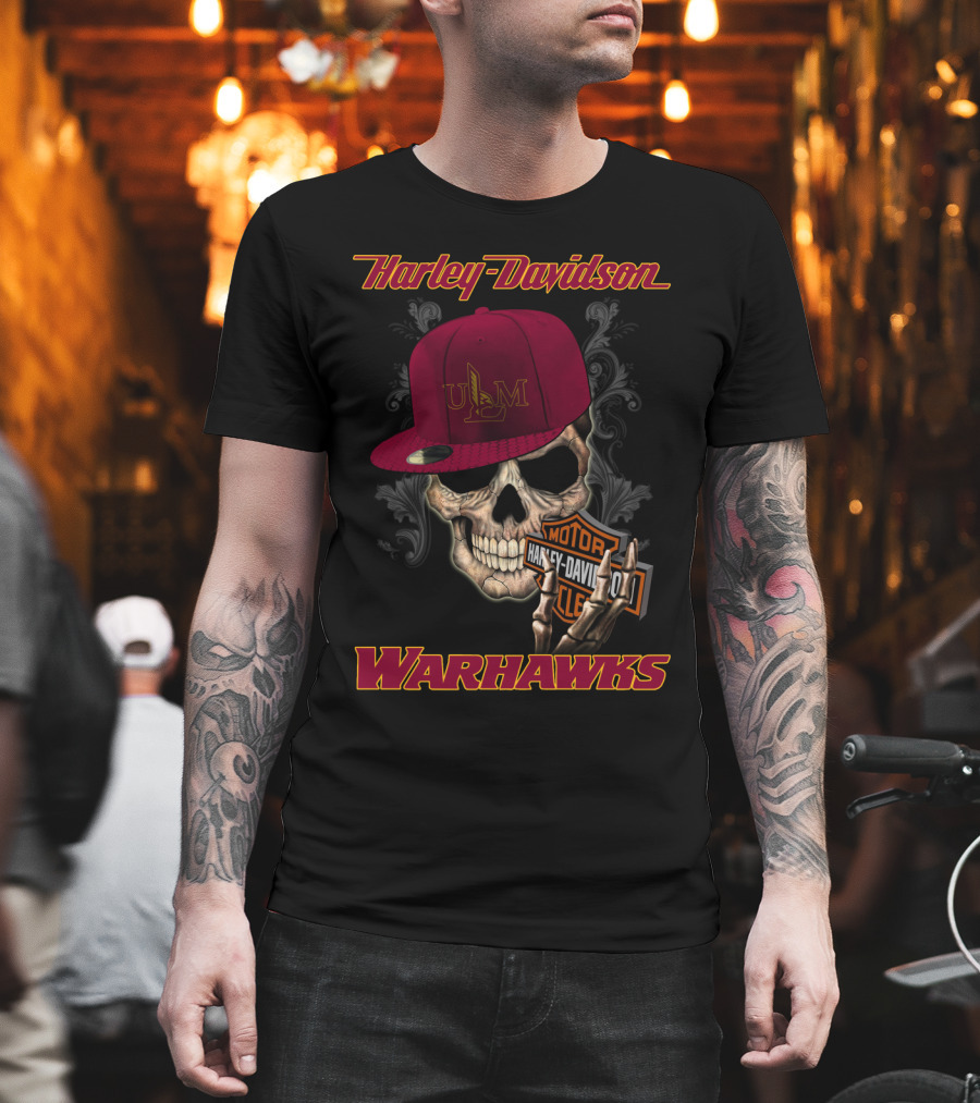Harley Davidson Ulm Warhawks Skull With Motorcycle T-Shirt