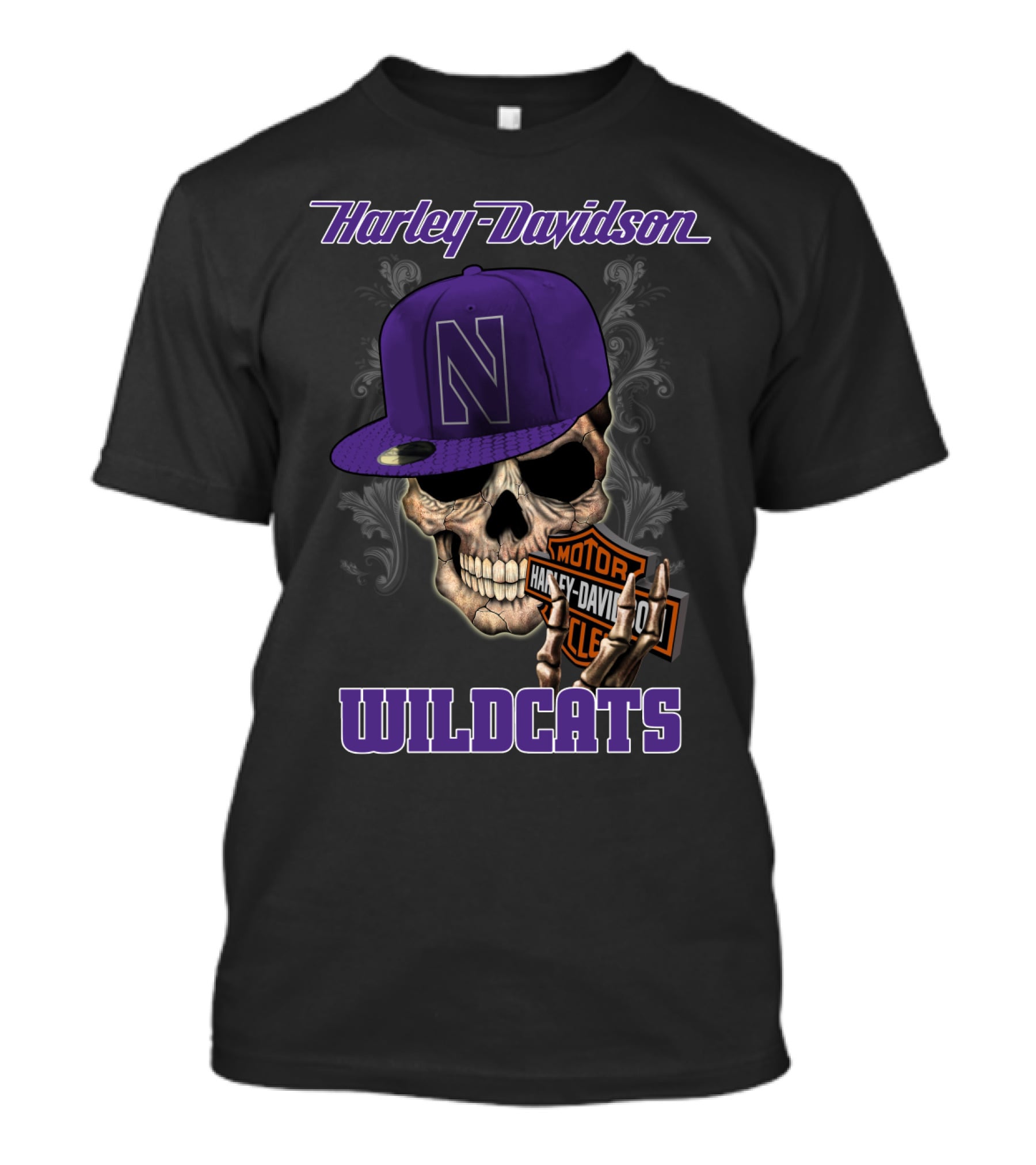Harley Davidson Northwestern Wildcats Skull Cap T-Shirt